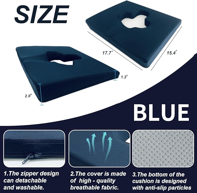 Gel Wheelchair Seat Cushion,Bed Sore Cushions for Butt,Relieve Sciatica,Back,Coccyx,Pressure Sore/Ulcer Pain Relief Pillow,Ergonomic Chair Cushion, Anti-Slip Cover Removable and Washing(Blue)