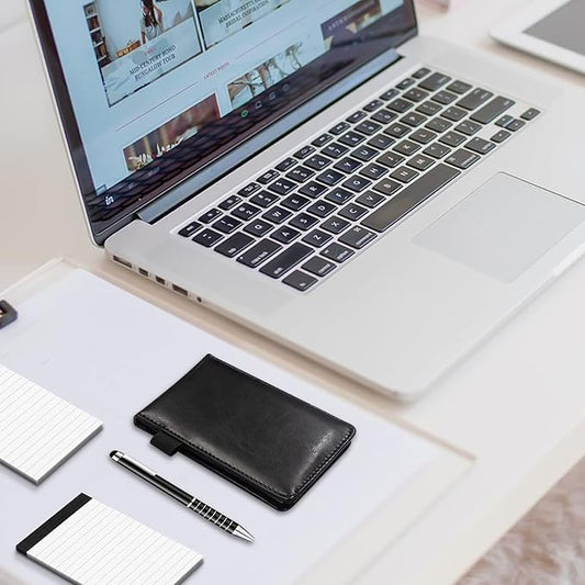 Xhwykzz 7 Pieces Small Notepads Holder Set, Pocket Notebook with pen, Included 5 Pieces Refills 3 x 5 Inch, 30 Lined Paper Per Note Pad (Black)