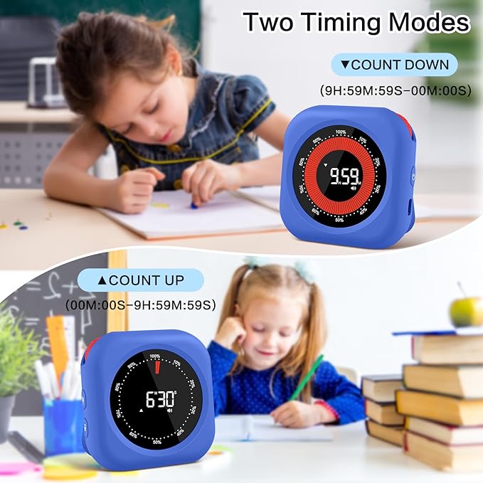 Visual Timer for Classroom Rechargeable, 10-Hour Digital Timers with Visual Time Bars Design, 3 Brightness/3 Volume Adjustable Magnetic Timer, Countdown/up Timer for Study Game Gym Kitchen Office
