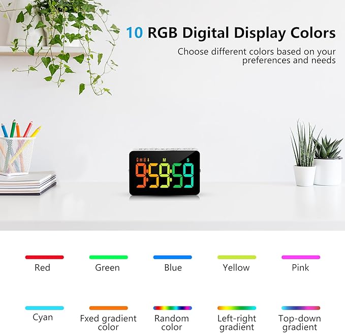 (2 Packs) Rechargeable Timers,Digital Kitchen Timer with 10 Dynamic RGB Color, Magnetic Classroom Timer with Countdown/up with 5”LED Display 3 Brightness 4 Volume Adjustable