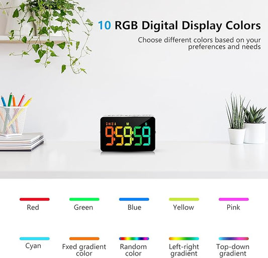 (2 Packs) Rechargeable Timers,Digital Kitchen Timer with 10 Dynamic RGB Color, Magnetic Classroom Timer with Countdown/up with 5”LED Display 3 Brightness 4 Volume Adjustable