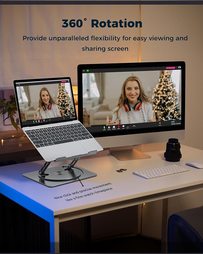 Adjustable Laptop Stand for Desk - Portable Laptop Riser with Rotating Base, Foldable Aluminum Computer Stand, Ergonomic Laptop Holder for MacBook Pro/Air Dell HP Lenovo Notebook up to 15.6", Gray