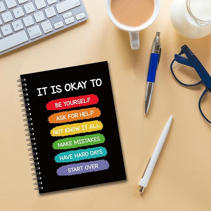 YAZMEEN Inspirational Blank Spiral Notebook(160 Pages) It is Okay to Be Yourself Hardcover Notebook Mental Health Awareness Gift Funny Motivational Gift Journal for Teen Teacher Student Office Work