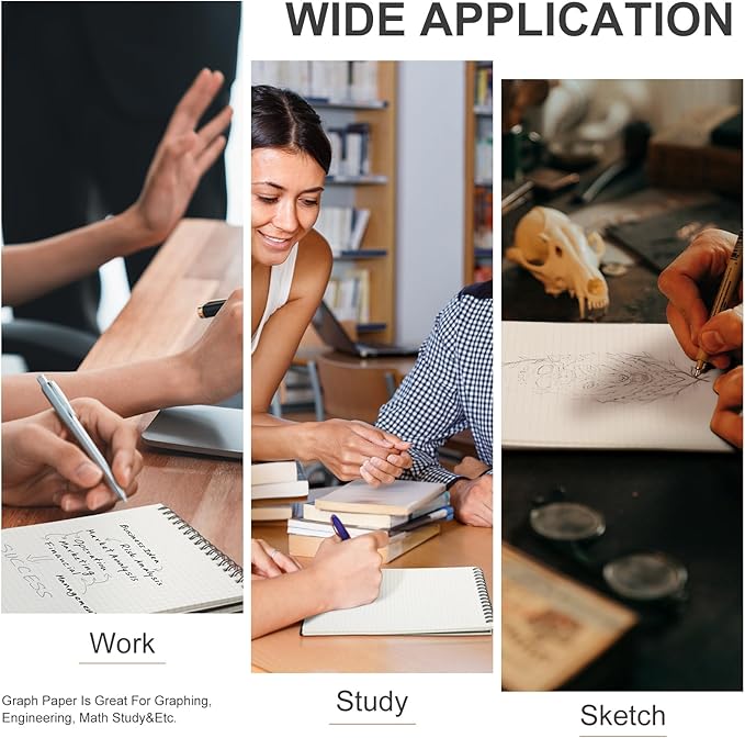 8 Pack Graph Paper Spiral Notepad A5 Top Wirebound Notepad Grid Notebook Steno Pads Memo Notebook Grid Paper 140 Pages for Writing Sketching Drawing Office Supplies (Black)