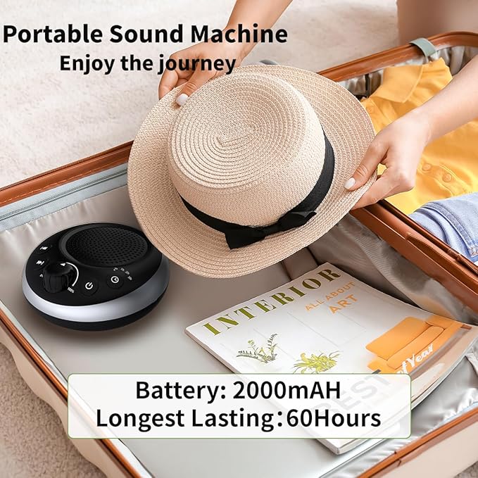 (2024 Upgrade)Rechargeable Portable Brown Noise Machine 2000mAH Large Battery Sound White Noise Machine 30 Soothing Sounds for Baby Kids Adults Sleep Machine Auto-Off Timer for Travel Camping and Home
