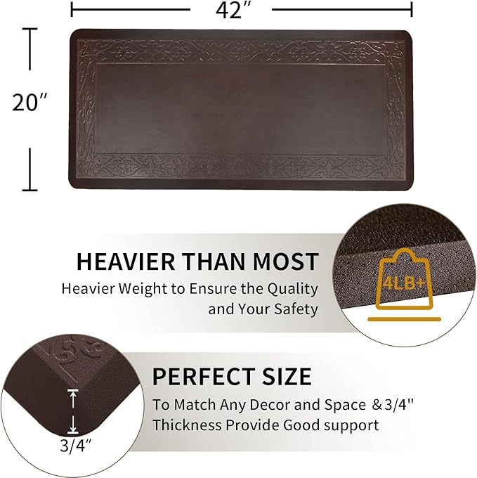 20 x 42 Inch Extra Support Anti Fatigue Comfort Kitchen Mat, Waterproof Long Kitchen Runner, Non-Slip Standing Desk Mat, Commercial Pads for Offices, Home, Garages (Versailles Brown, 20'' x 42'')