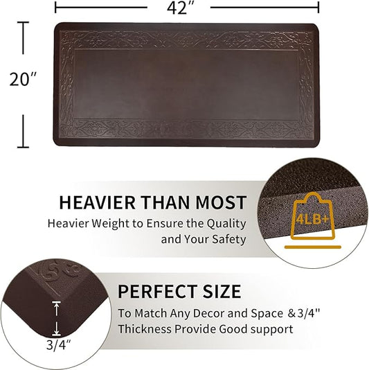 20 x 42 Inch Extra Support Anti Fatigue Comfort Kitchen Mat, Waterproof Long Kitchen Runner, Non-Slip Standing Desk Mat, Commercial Pads for Offices, Home, Garages (Versailles Brown, 20'' x 42'')