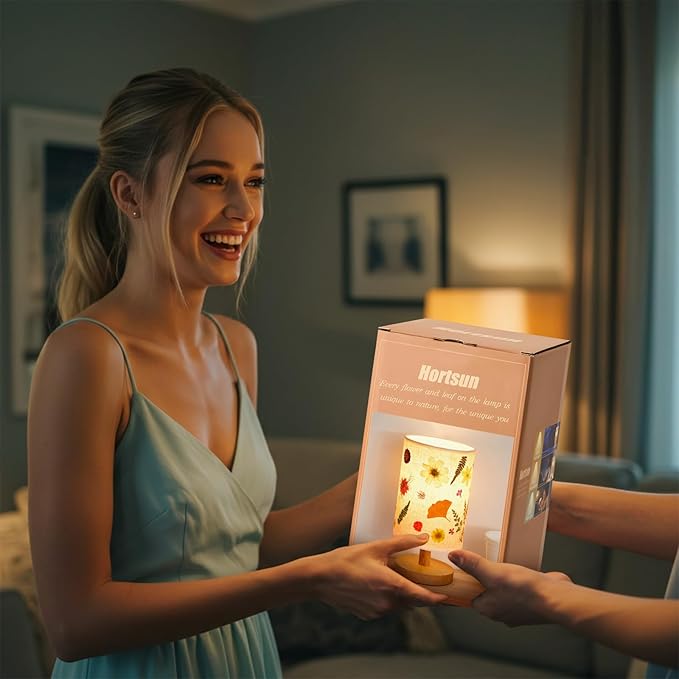 Hortsun Pressed Floral Lamp Bedside Vintage Flower Desk Lamp for Bedroom Living Room, Dorm, Home, Office Decor(1 Pcs,Modern Style)