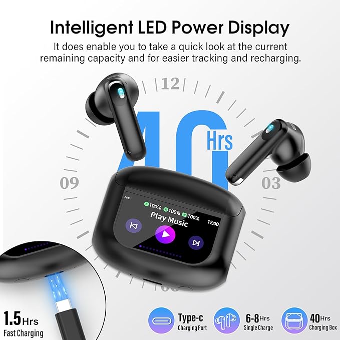 Wireless Earbuds, Bluetooth 5.4 Headphones Multi-Function Touch Screen with 5 EQ Modes, 48H Ear Buds Bass Stereo with ANC Noise Cancelling/Transparency Mode, IPX7 Bluetooth Earbuds for Android/iOS