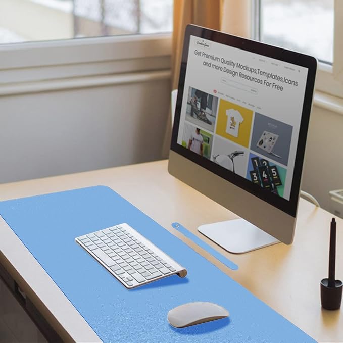 Boutilon Leather Desk Pad Protector,Non-Slip Mouse Pad,Laptop Desk Pad,Office Mouse Mat,Waterproof Leather Desk Blotter,Desk Writing Pad for Office and Home (M-Blue,30"x14")