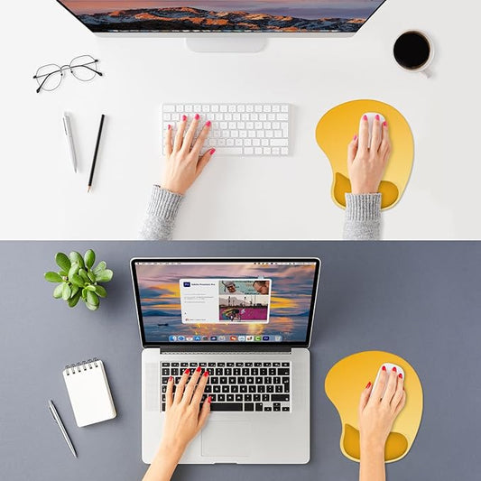 ITNRSIIET Ergonomic Mouse Pad, Cushioned Gel Wrist Rest, Non-Slip Base, Smooth Surface, Cute Multi-Color, 9.5 x 8.2 in, Yellow Gradient