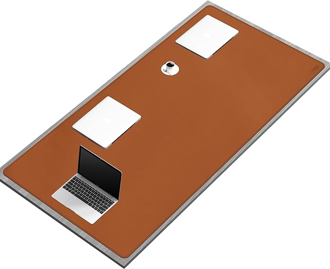 Vyaaa Desk Mat on top of Desks, 63” x 31.5” PU Leather Desk Mat, Large Desk Blotter Pad for Office, Laptop Desk Pad,Home, Gaming, Computer, Laptop, Keyboard and Mouse - Light Brown