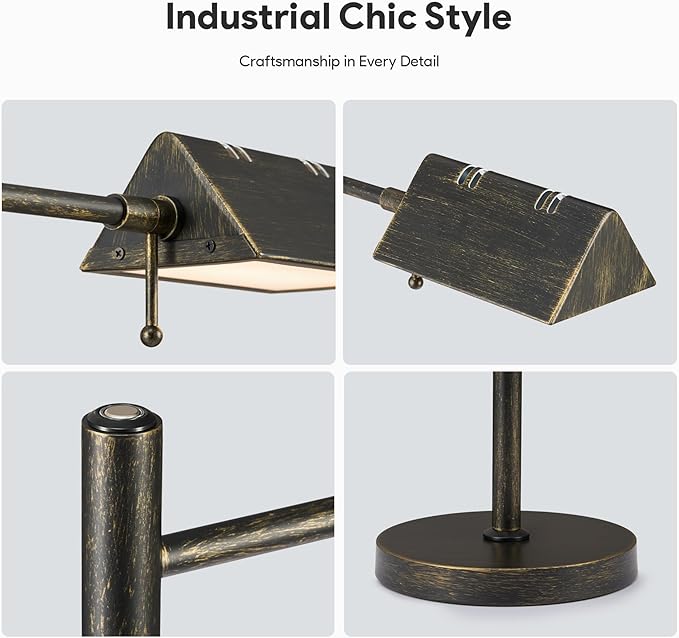 VONLUCE LED Desk Lamp, Adjustable Industrial Style Metal Table Lamp, Dimmable Reading Lamp for Living Room Bedroom Office, Antique Black