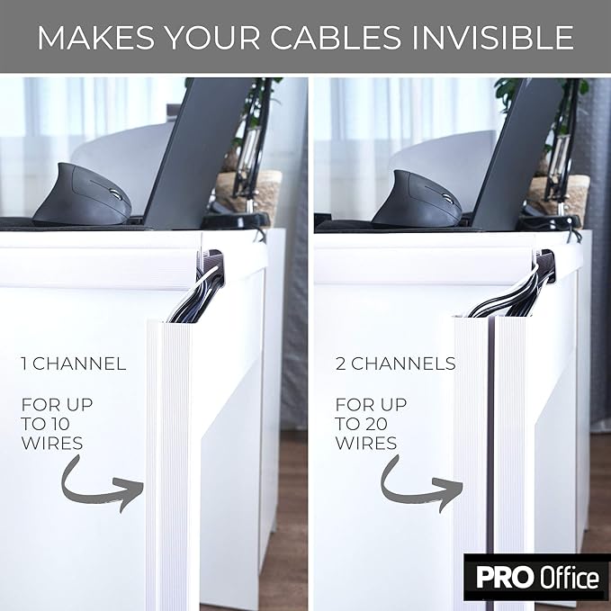 J Channel Cable Raceway Kit - Computer Desk Cable Management System - 4x16'' White Under Table Cable Management Trays for Office and Home