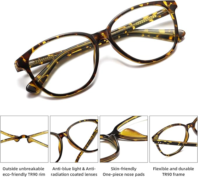 MEETSUN Blue Light Blocking Glasses for Women Cat Eye Blue Light Glasses TR Frame Anti Eyestrain UV Glare Computer Gaming Eyeglasses(Leopard Frame)