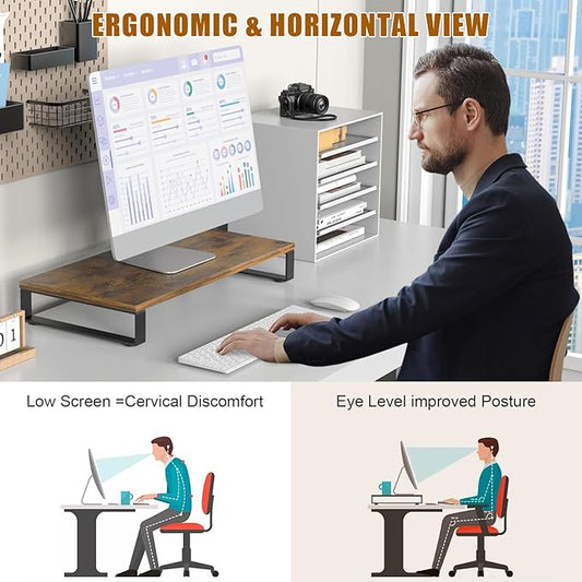 XINYAO Computer Monitor Stand for Desk, 24 inch Ergonomic Desks Riser with Spacious Storage for Laptop, Printer, Accessories