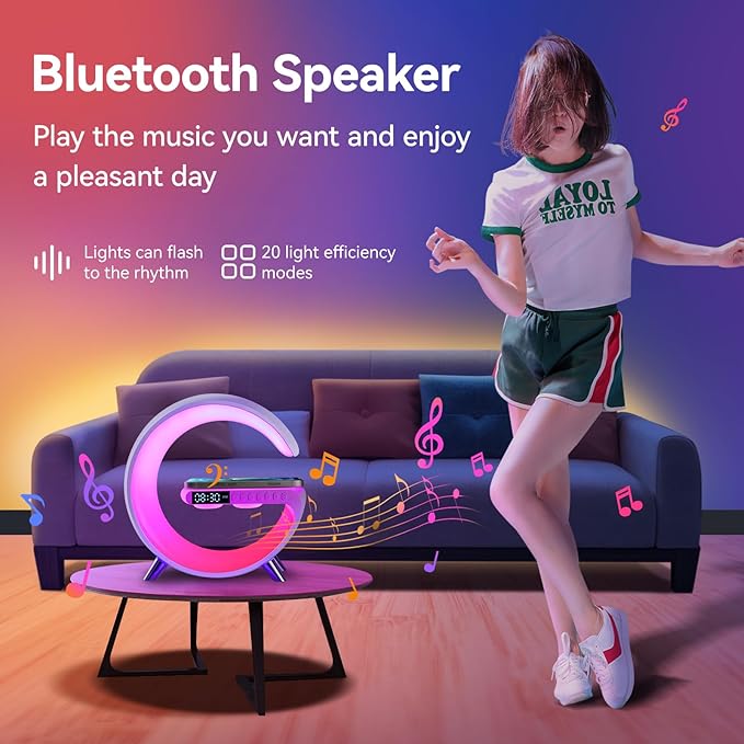 Alarm Clock Radio Bluetooth Speaker Smart Alarm Clocks Wireless Fast Charger Desck Sound Machine Wake Up Light Night for Bedrooms Dorm Kids Adults Desk Table Lamp Gift