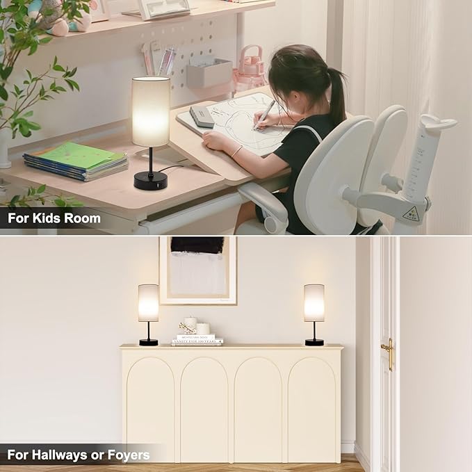 Ascher RGB Table Lamp Color Changing - 3 Color Temperatures and Stepless Dimmable Small Bedside Lamp for Bedroom, Touch Control Nightstand Light with Cream Shade for Reading Home Decor Lights