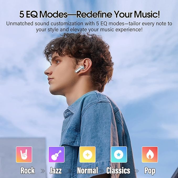 Wireless Earbuds, Bluetooth 5.4 Headphones Multi-Function Touch Screen with 5 EQ Modes, 48H Ear Buds Bass Stereo with ANC Noise Cancelling/Transparency Mode, IPX7 Bluetooth Earbuds, Grey