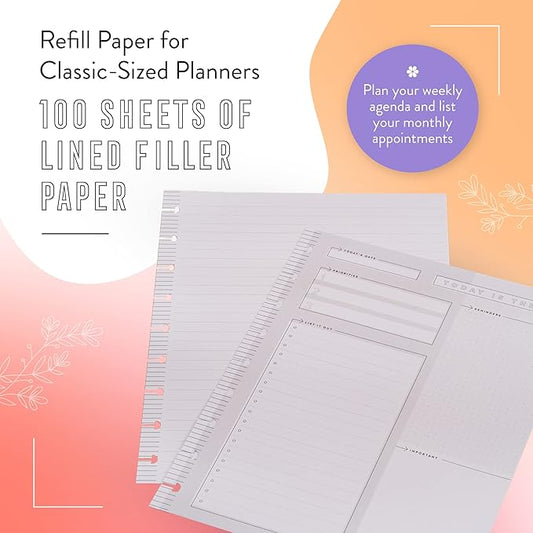 Happy Planner Plans + Notes Planner Refill Paper, 100 Sheets of Lined and Dashboard Layout Notebook Paper for Journals, Classic Size, 7"x 9.75"