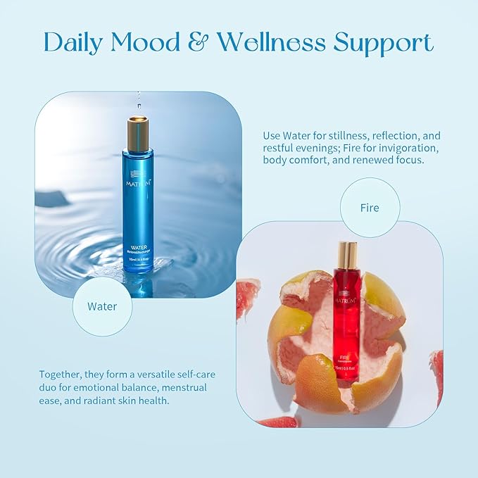 Water + Fire Element Essential Oil Set for Women – Skin Comfort & Cyclical Care – Aromatherapy Essential Oil Blend Roller for Warmth, Focus & Sensory Renewal –Ginger, Cardamom, Citrus, Squalane