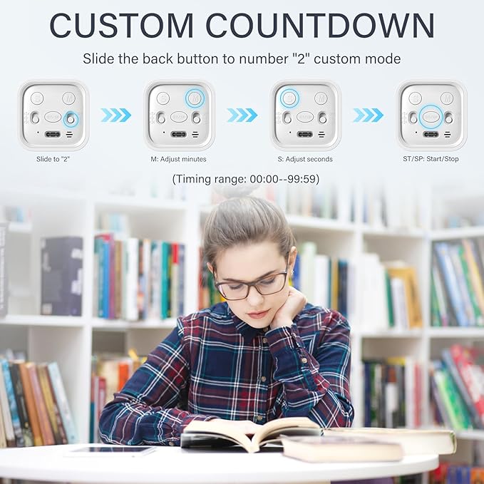 Rotating Pomodoro Timer 5, 25, 10 50 Minutes Preset, Desk Productivity Flip Timer, Cube Countdown Stopwatch for ADHD, Vibration/High/Low Volume, for Work, Study, Back to School, Kitchen, 2 White