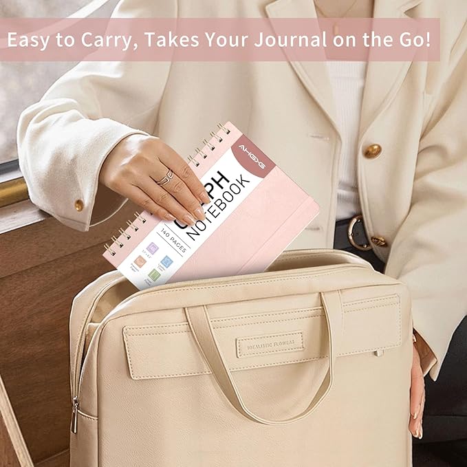 AHGXG Graph Paper Notebook - Spiral Notebook Hardcover Leather Journal 140 Pages, A5 Grid Paper Notebook 5.7" x 8.3", 100 gsm Thick Paper, for School Writing Graphing Engineering, Rose Gold