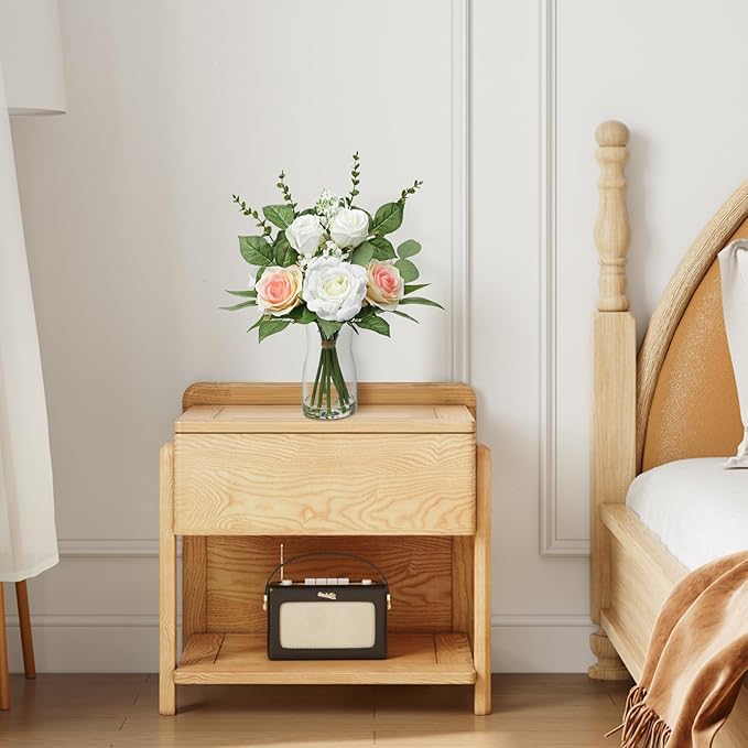 Hollyone Faux Flowers in Vase Artificial Silk Rose Flowers with Faux Eucalyptus Plants Arrangement with Vase Rose Flowers Bouquets Table Centerpieces Decorations Living Room Office Bathroom Home Decor