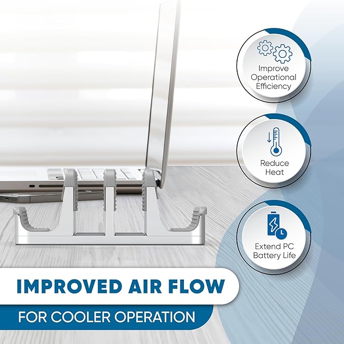 Elestoria 4 Device Vertical Laptop Stand – Adjustable Desktop Dock for MacBook, Dell, HP, Lenovo, iPad, Tablets & Phones – Multiple Slot Holder (Fits Up to 17.3") – Silver