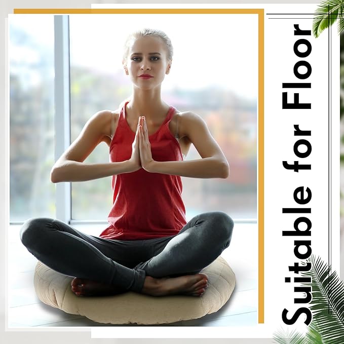 Jerify 2 Pcs Beige Floor Pillows Cushions 22 x 22 Inch Round Square Large Meditation Floor Pillow for Adults Meditation Cushion for Seating Gift Christmas(Round)