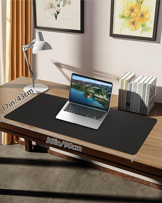 Leather Desk Pad Protector, Mouse pad,Office Desk mat,Computer and Laptop Mat, Non-Slip PU Leather Desk Blotter, Desktop Protector and Cover for Keyboard and Mouse(35.4"x17"Black)