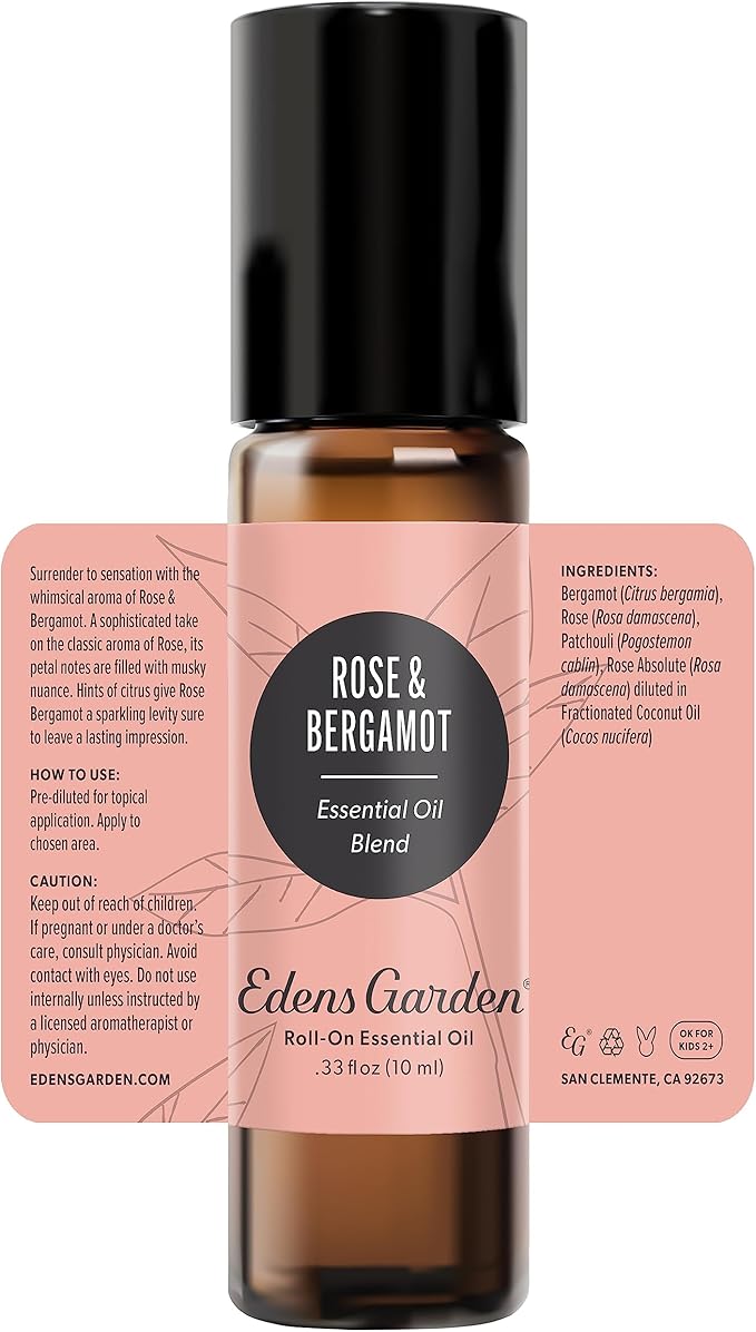 Edens Garden Rose Bergamot Essential Oil Roll-On Blend- 100% Pure Premium Grade, Natural, Therapeutic, Aromatherapy, Kid & Skin Safe, The Best For Body, Gifts, Relaxation Pre-Diluted 10 ml (.33 fl oz)