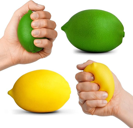 Ecowise Hand Grip Strengthener - 2 Lemon Soft & Firm Stress Balls for Adults, Squeeze Ball Hand Exercisers for Strength, Squishy Stress Ball for Wrist Strengthener, Hand Therapy Ball, Squish Ball