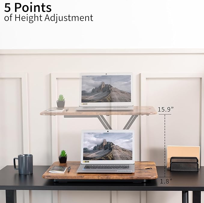 VIVO Ultra-Slim Single Top Height Adjustable Standing Desk Riser, Compact Sit Stand Desktop Converter for Monitor or Laptop, Rustic Vintage Brown, DESK-V001JN