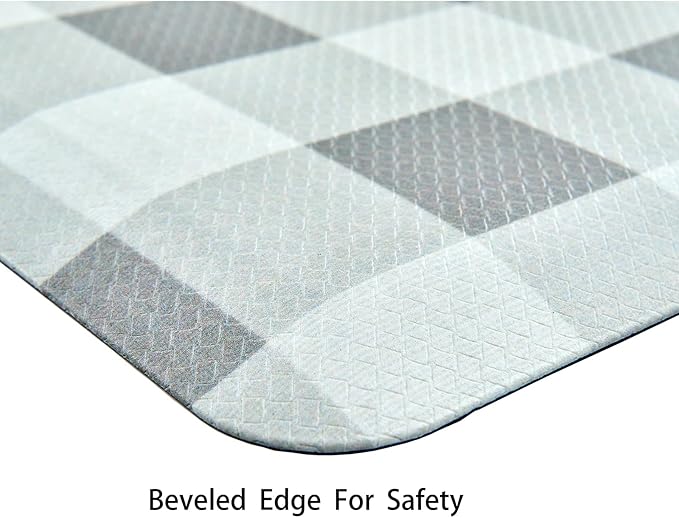 Anti Fatigue Kitchen Rugs Farmhouse Kitchen Mats for Floor,Cushioned Non-Slip Waterproof Ergonomic Comfort Rug Standing Mat for Kitchen,Floor,Home,Office,Sink,Laundry,Plaid Grey,17.3"x47.2"