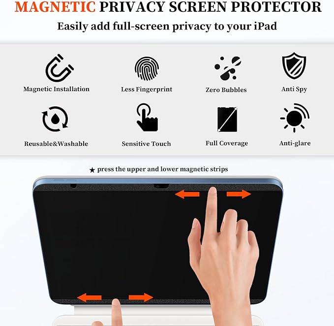 Upgraded 360° Magnetic Privacy Screen Protector for iPad 10th generation (2022) / 11th generation (2025) (Landscape+Portrait Privacy), Removable 4-Way Anti Spy Screen Film, Anti Glare Blue Light Filter, High Sensitive Bubble Free Screen