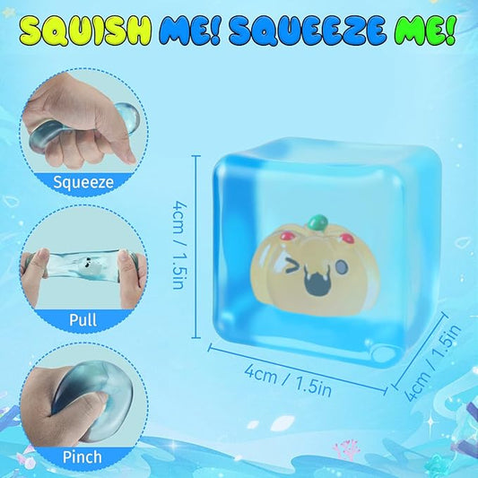 6Pcs Halloween Glow-in-The-Dark Stress Cube Fidget Toys with Resin Duck, Ghost, Pumpkin and Skeleton, Slow Rebound Sensory Toys Stress Balls for Audlts, Halloween Party Favors