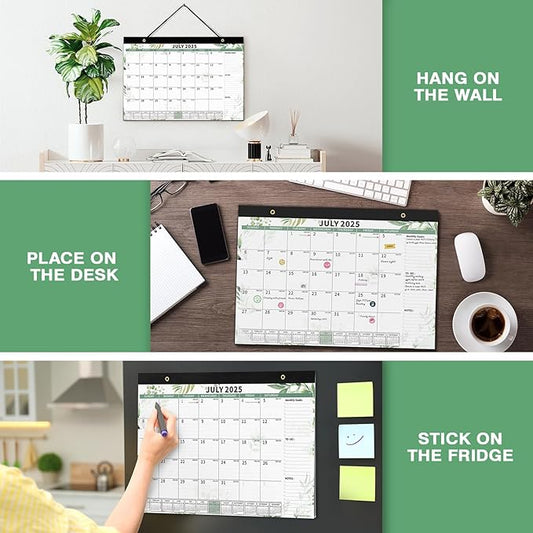 Ospelelf 2025-2026 Calendar Magnetic Desk Wall Desktop Monthly Planner from July 2025 to December 2026 Large To Do Pad with Plastic Cover for Office 17" X 12" Plant