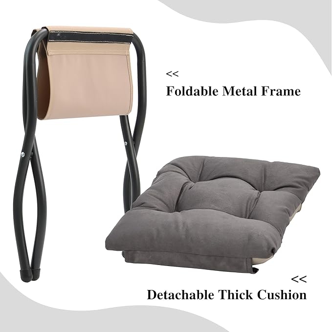 15"(H) Folding Ottoman, Foldable Footrest Stool, Portable Small Foot Stool for Couch, Collapsible Foot Rest Ottoman for Sofa, Accent Padded Ottomans for Living Room, Bedroom, Dark Coffee