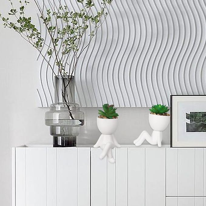 Zerzsy 3 PCS Artificial Succulent Plants, Faux Succulents Mini Plants for Office Women Desk Decor,Cute Succulent Bedroom Aesthetic Office Cubicle Decoration for Bookshelf Decor (Ceramic White)