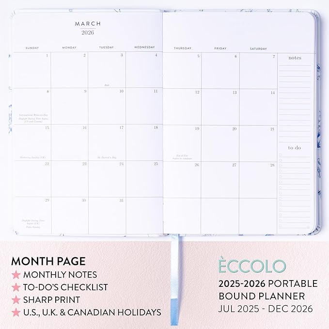 2025-2026 Eccolo 18 Month Bound Planner, Monthly & Weekly Pages (5.25 x 7.75" - July 2025 to Dec 2026 - Country Charm)