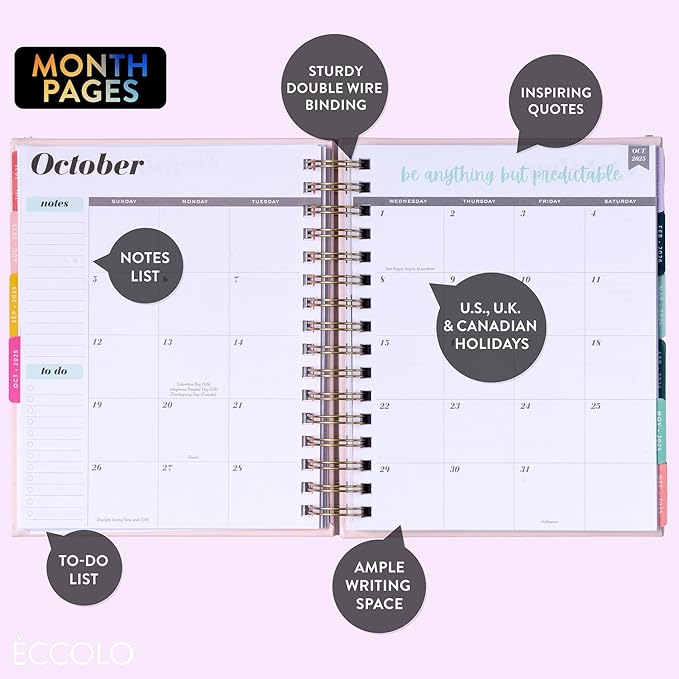 2025-2026 Eccolo Spiral Agenda Planner, Sounds Like Plan, Weekly & Monthly Pages, 18 Months, Sticker Sheets, Inspirational Quotes (7.75 x 8.75, July 2025 - Dec 2026)