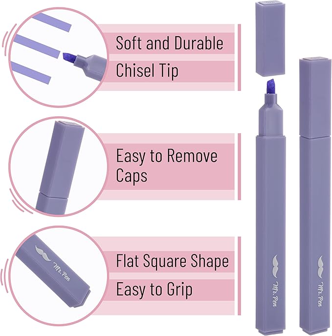 Mr. Pen Aesthetic Highlighters, 8 pcs, Chisel Tip, Assorted Colors, No Bleed Bible Highlighters