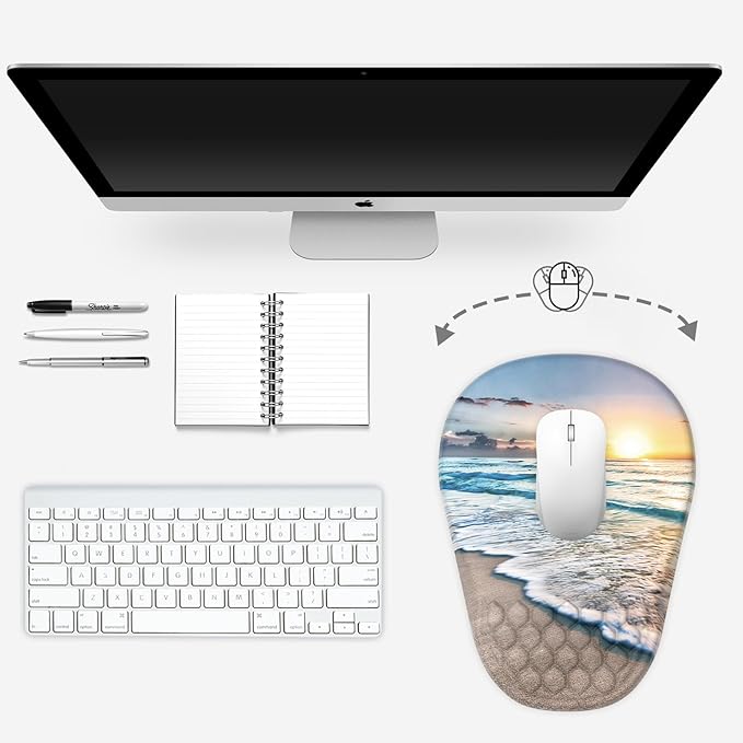 Ergonomic Mouse Pad Wrist Support, with Memory Foam & Non-Slip PU Base, Comfortable Massage Design Mouse Pad Relieve Wrist Fatigue&Pain, Suitable for Computer, Office and Home(04Sunrise Beach)