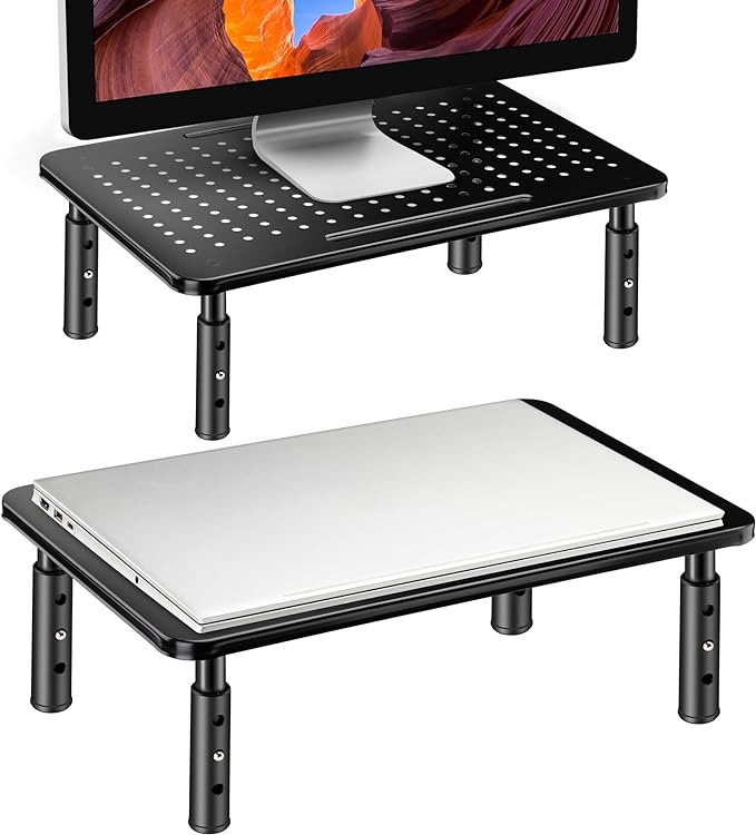 Monitor Stand Risers for 2 Monitors, 3 Height Adjustable Monitor Stand with Pen Holder, Dual Monitor Riser Laptop Riser for Office, Home, School Supplies, 2 Pack, Black