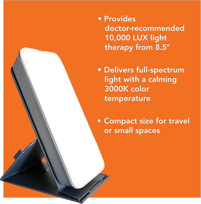 TheraLite Light Therapy Lamp, 10000 LUX Compact Bright Therapy Lamp, LED Bright White Light with Adjustable Height and Brightness Levels for Mood or Winter Blues and Energy Increase, White