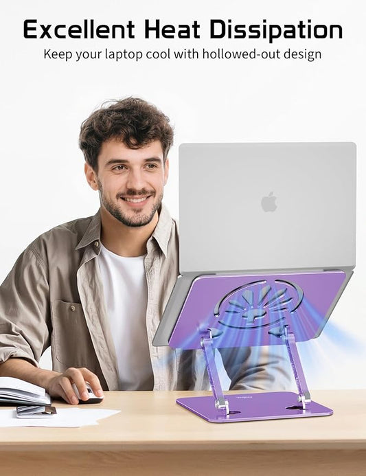 Aluminum Laptop Stand for Desk – Adjustable Ergonomic Laptop Riser, Foldable & Portable Holder Fit for MacBook & 10"-16" Laptops for Office, Home & Travel,Purple
