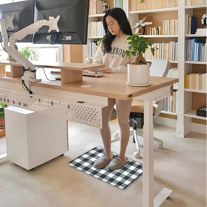 Anti Fatigue Kitchen Rugs Farmhouse Kitchen Mats for Floor,Cushioned Non-Slip Waterproof Ergonomic Comfort Rug Standing Mat for Kitchen,Floor,Home,Office,Sink,Laundry,Plaid Black,17.3"x 28"