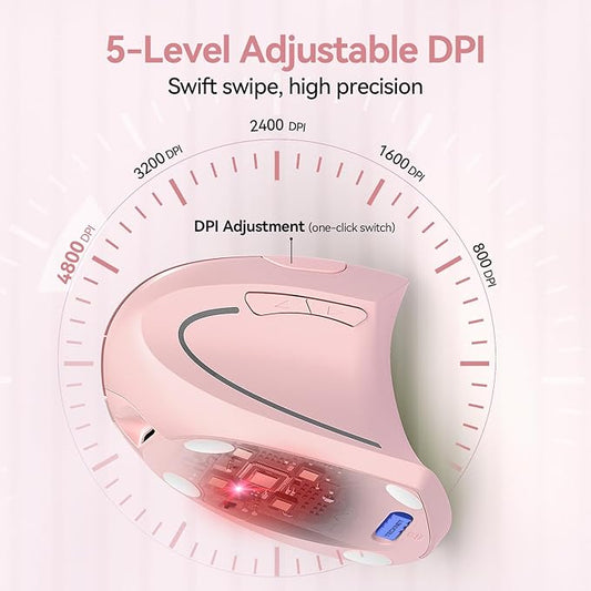 TECKNET Ergonomic Mouse Wireless, Rechargeable Mouse Wireless Silent for Carpal Tunnel Right Hand, 2.4GHz USB Vertical Mouse Wireless for Laptop, 5 Adjustable 4800 DPI, Computer, MacBook, Desktop