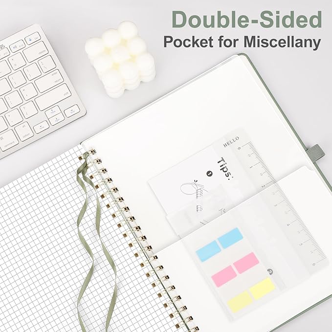 AHGXG Graph Paper Notebook - Spiral Notebook 8.5" x 11", A4 Large Hardcover Leather Journal Grid Notebook, 100 gsm Thick Graph Paper,Journals for School Writing Graphing Engineering Math, Sage Green